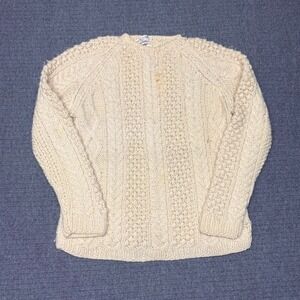 Vtg 90s British Vogue Hand Knit Italy Wool Cable Fisherman Sweater Cream Mens M